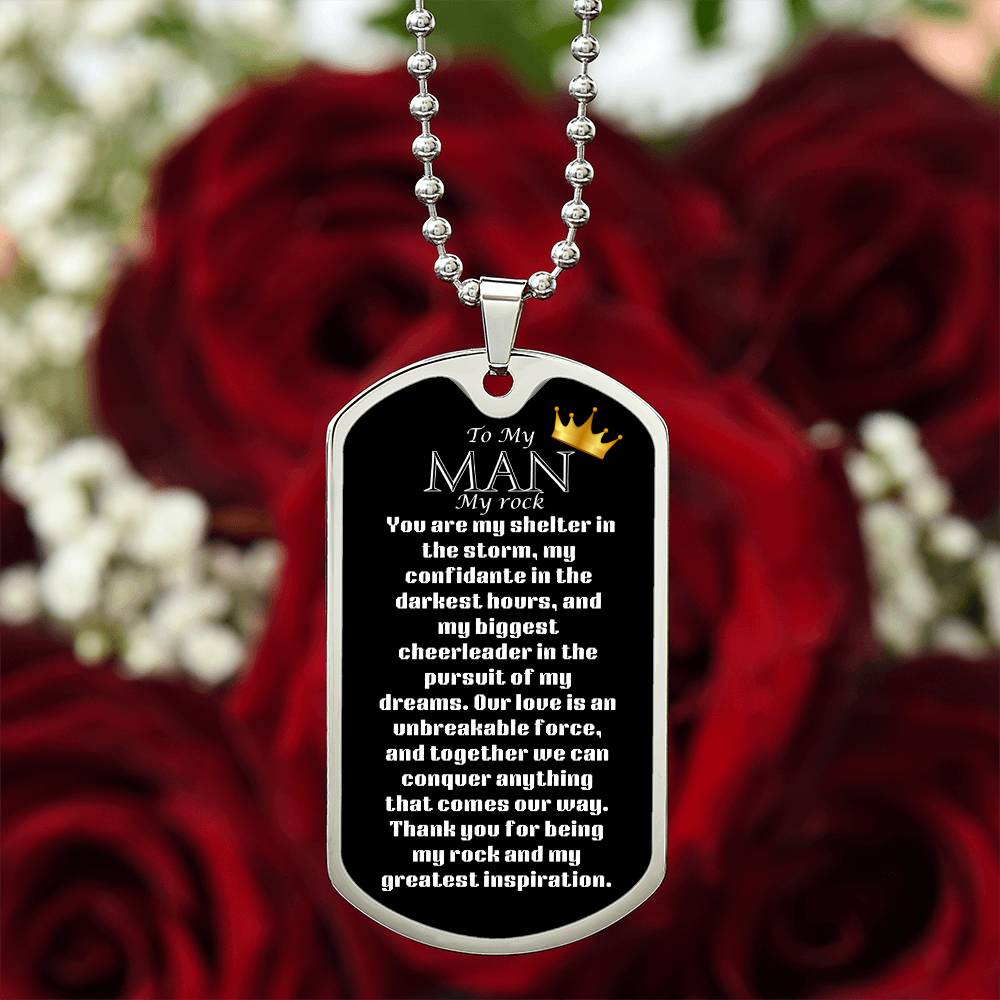 Luxury Military Dog Tag “ my man, my rock”