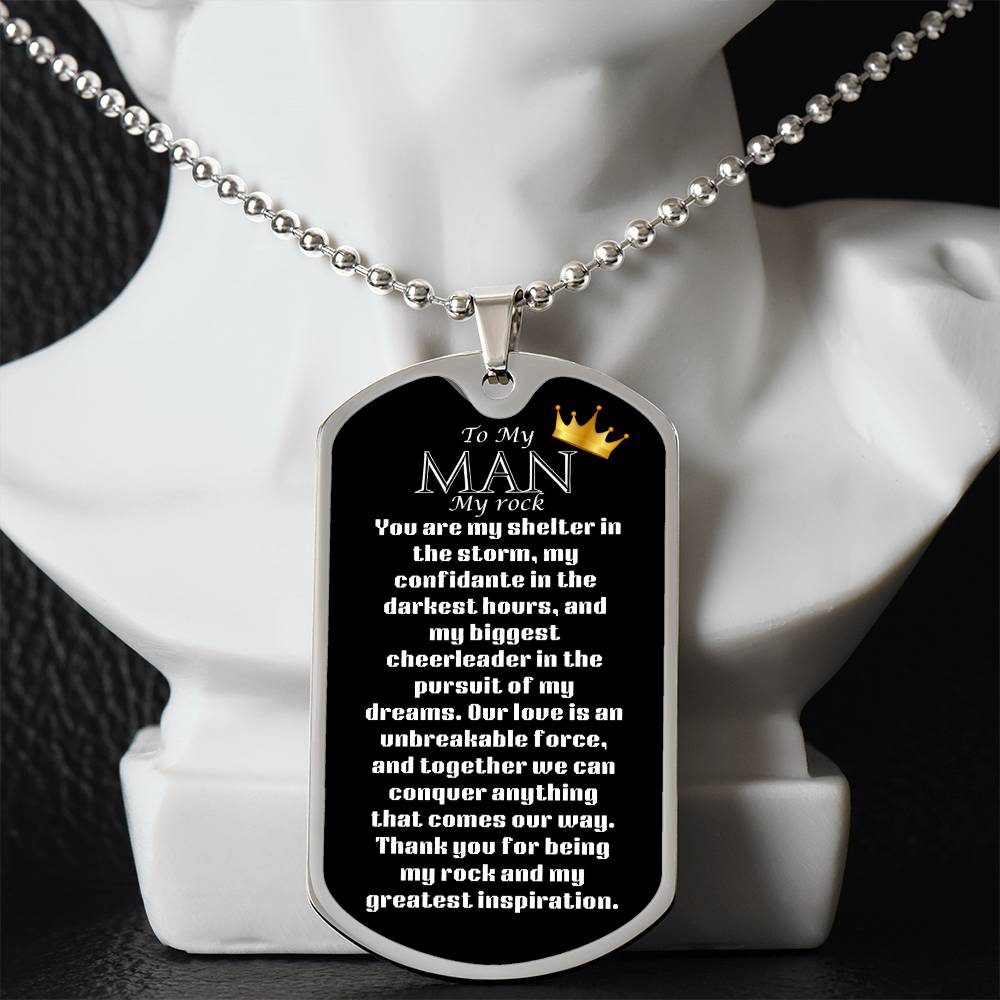 Luxury Military Dog Tag “ my man, my rock”