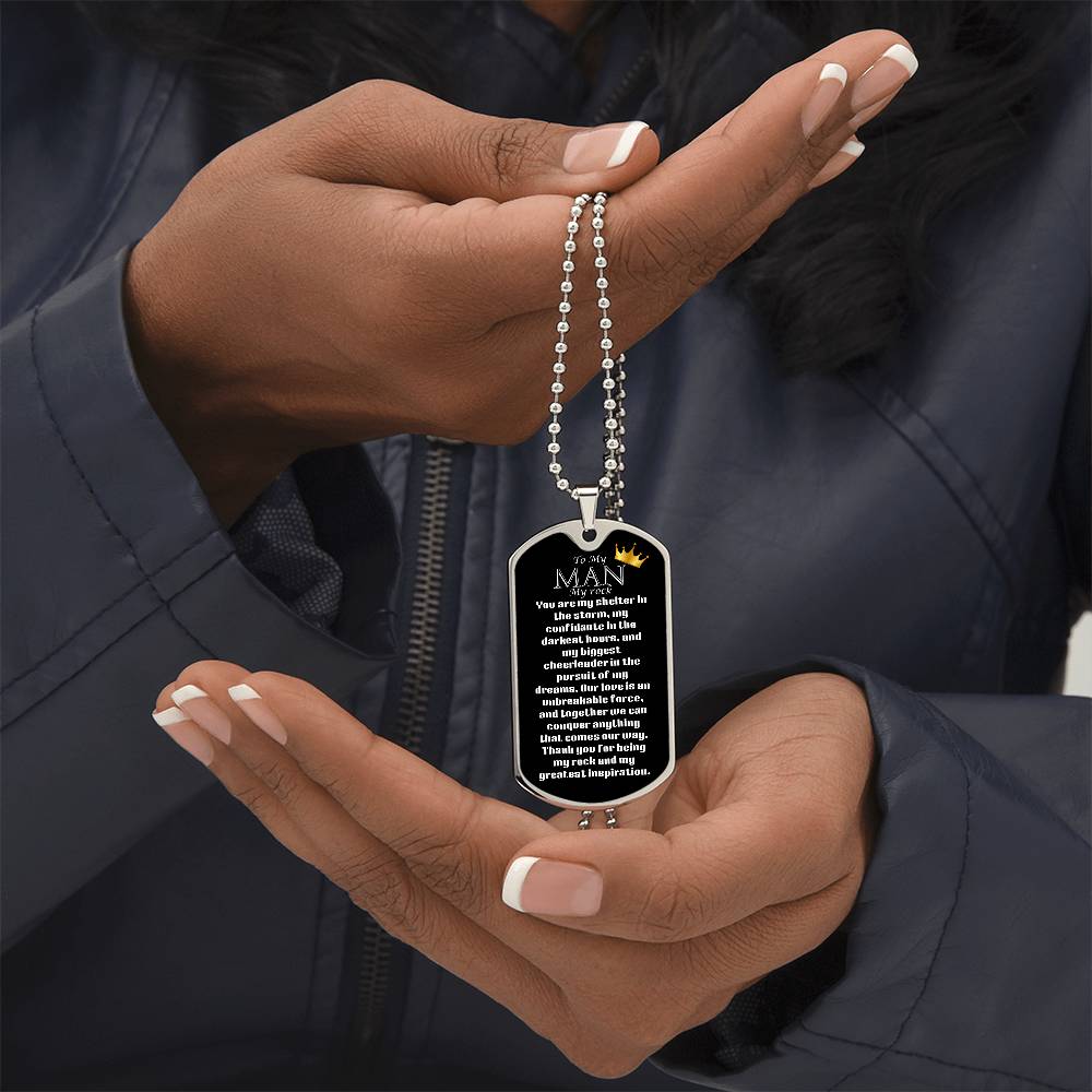 Luxury Military Dog Tag “ my man, my rock”