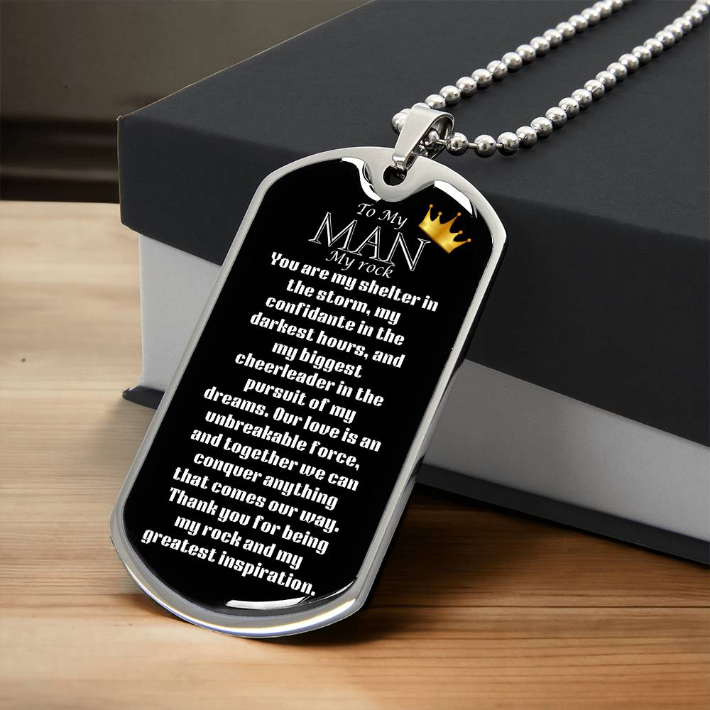 Luxury Military Dog Tag “ my man, my rock”