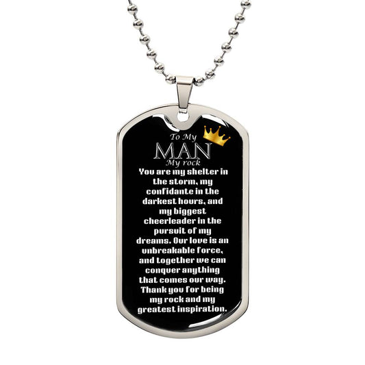 Luxury Military Dog Tag “ my man, my rock”