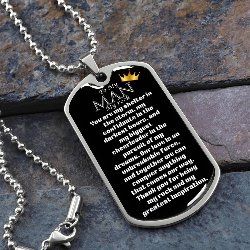 Luxury Military Dog Tag “ my man, my rock”