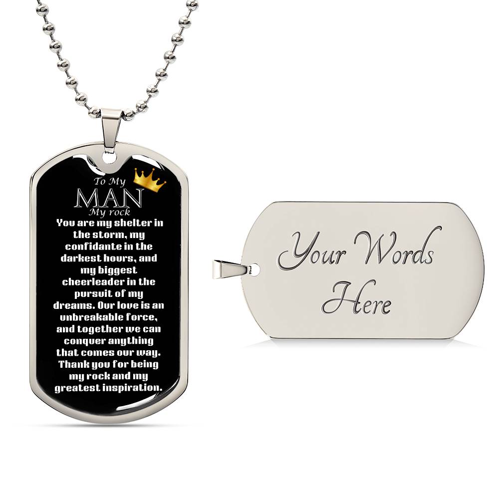 Luxury Military Dog Tag “ my man, my rock”