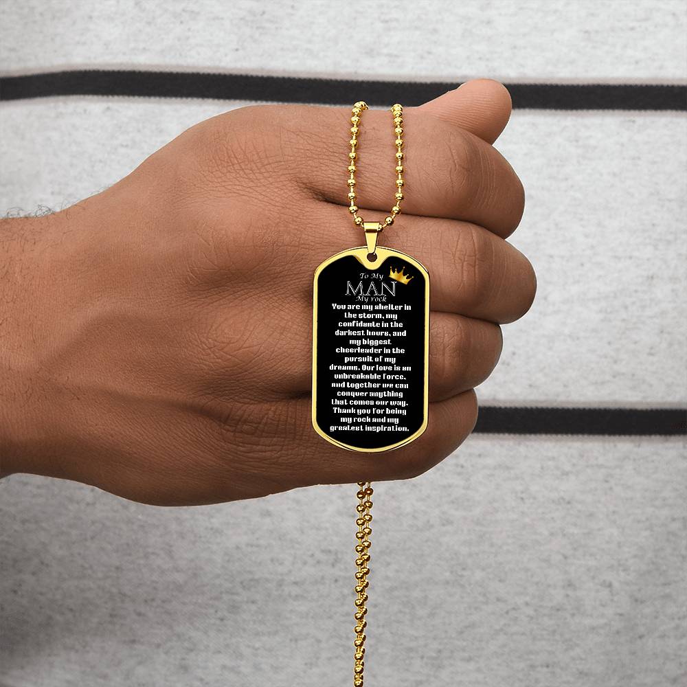 Luxury Military Dog Tag “ my man, my rock”