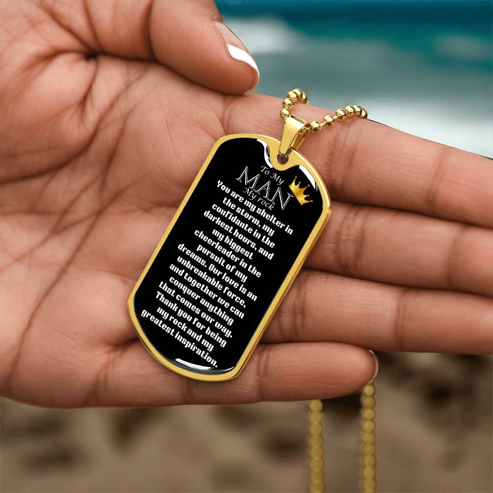 Luxury Military Dog Tag “ my man, my rock”