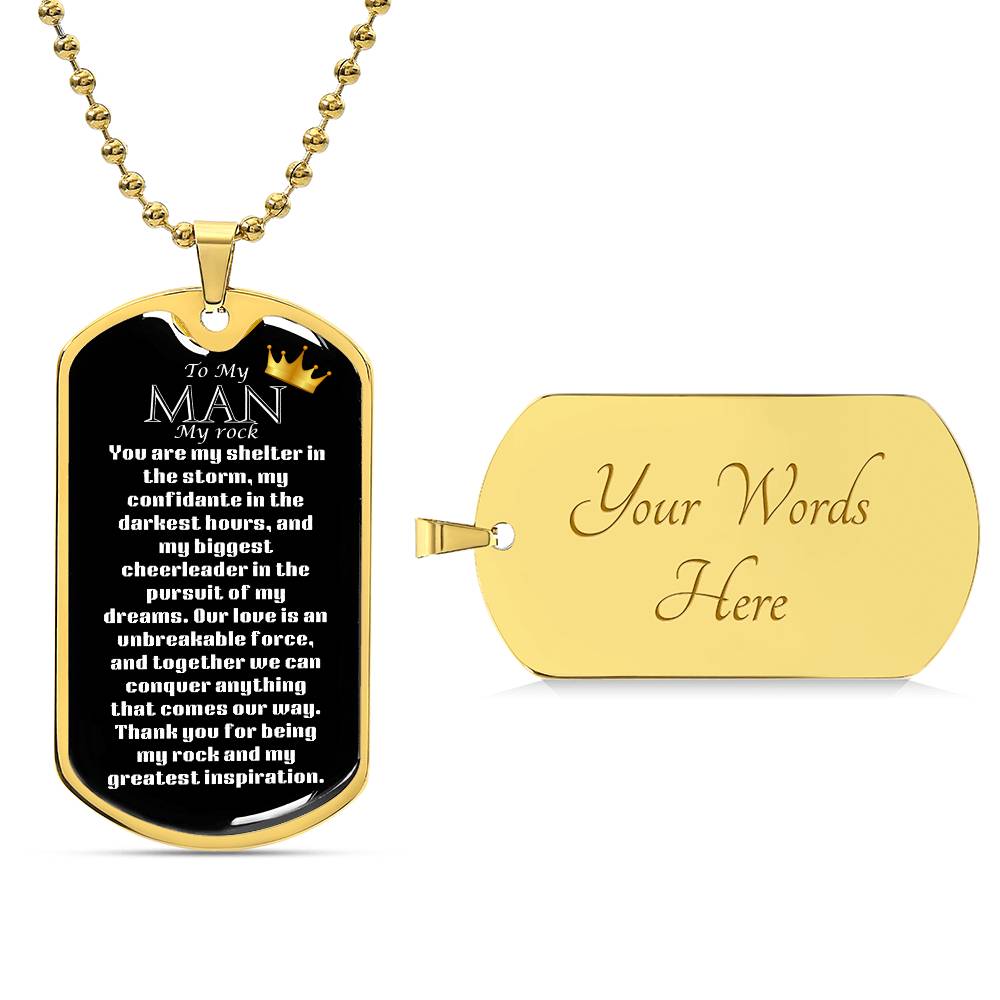 Luxury Military Dog Tag “ my man, my rock”